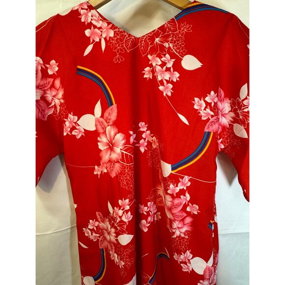 Vintage HUKILAU FASHIONS Hawaiian Muu Muu Caftan Maxi Dress Red Tropical Floral - Picture 6 of 12